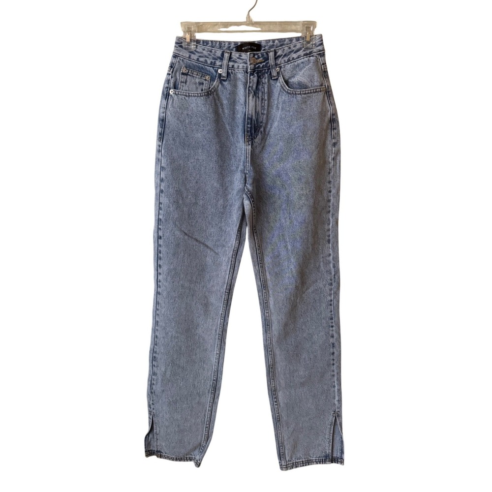 WHITE FOX Women's Blue Denim High Rise Side Slit Straight Leg Jeans Size Small